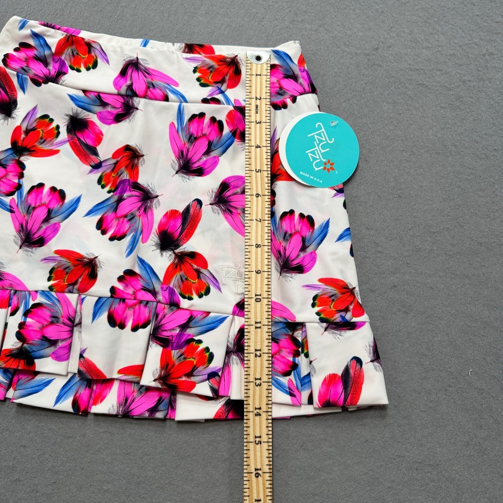 NEW Tzu Tzu Golf Skort Women's XS White Pink Feather Print Pleated Athletic USA - Picture 4 of 6